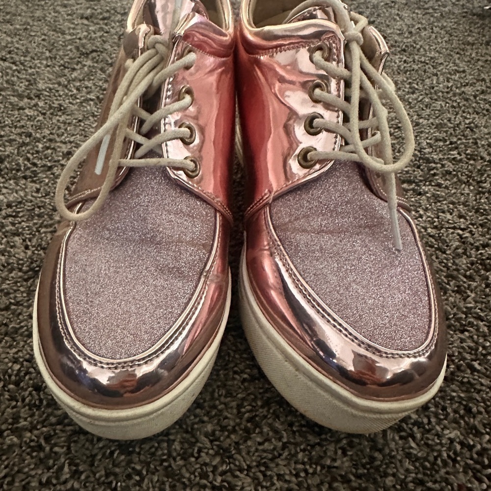 Rose Gold Glitter FUN Platform Sneakers Metallic Costume Fun Sole Shoes 8.5 - Picture 6 of 15